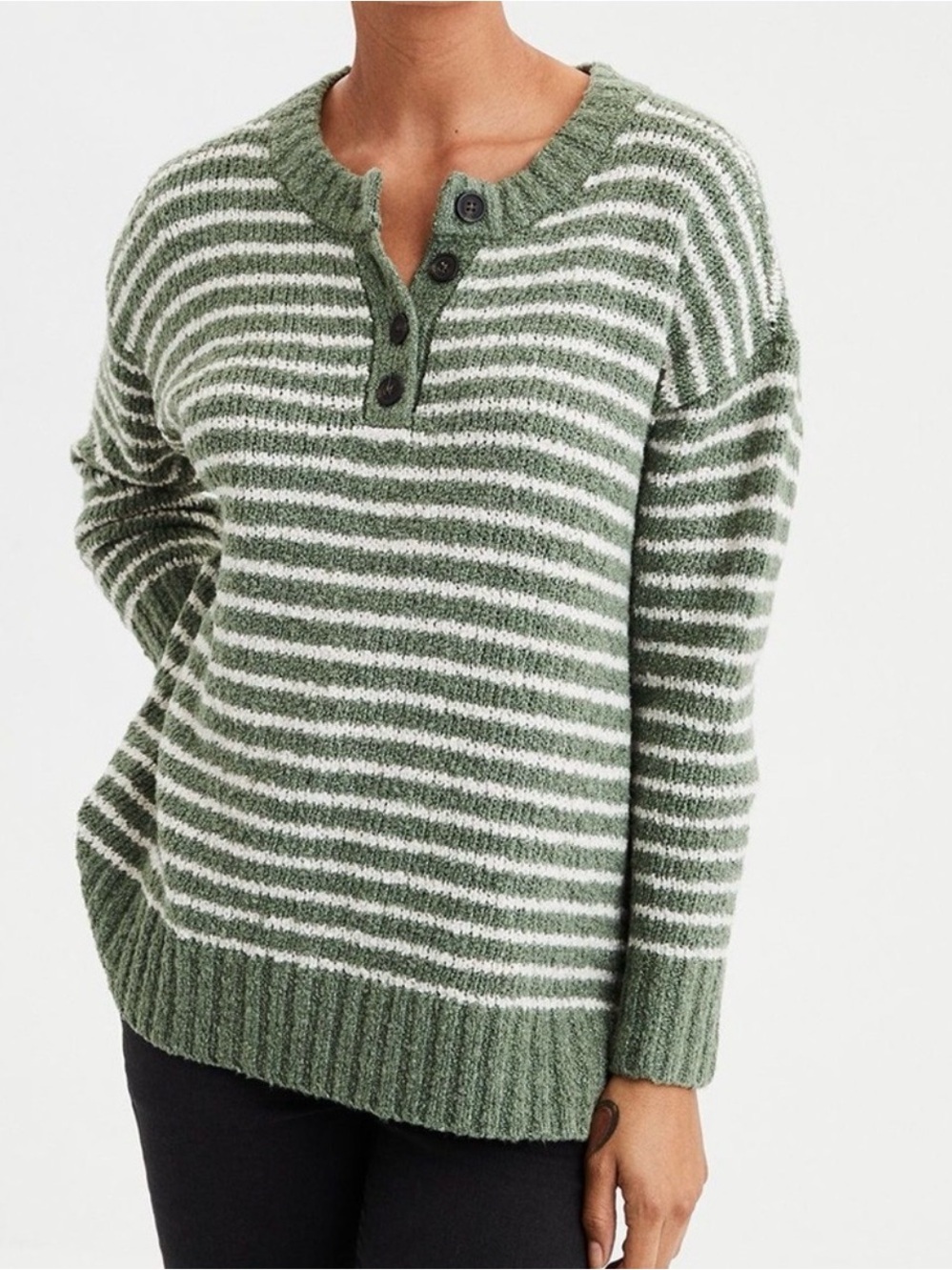 American Eagle Jegging Fit Striped Chunky Sweater
